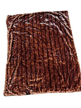 Dennis Basso Tiger Mills Animal Print Faux Fur Throw Blanket Black Brown 64"x53"